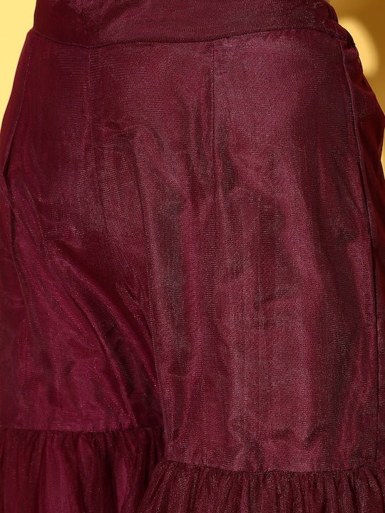 Women Mauve Embroidered Kurti with Sharara & With Dupatta - Inddus.com