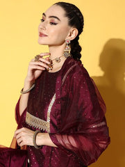 Women Mauve Embroidered Kurti with Sharara & With Dupatta - Inddus.com