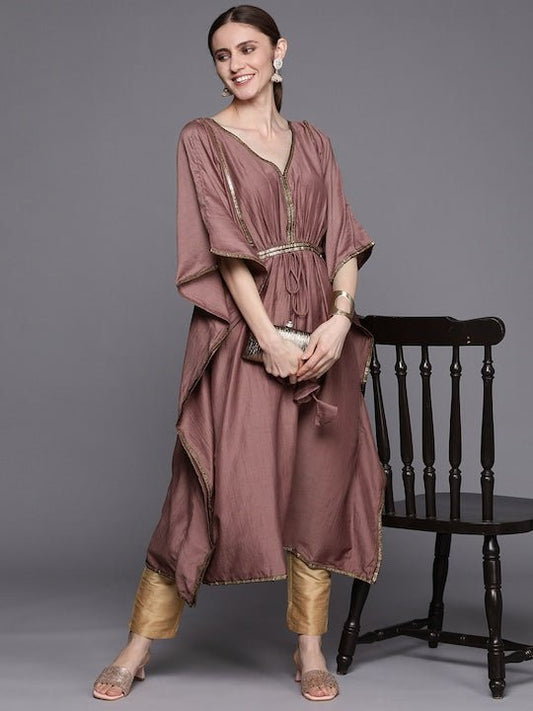 Women Mauve Flared Sleeves Gotta Patti Kaftan Kurta - Inddus.com