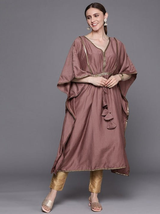 Women Mauve Flared Sleeves Gotta Patti Kaftan Kurta - Inddus.com