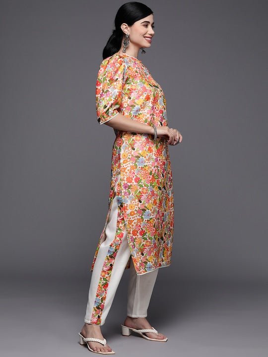 Women Multicoloured Floral Printed Kurta with Trousers - Inddus.com