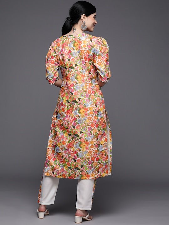 Women Multicoloured Floral Printed Kurta with Trousers - Inddus.com