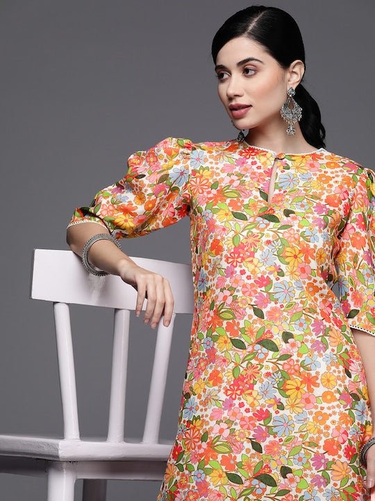 Women Multicoloured Floral Printed Kurta with Trousers - Inddus.com