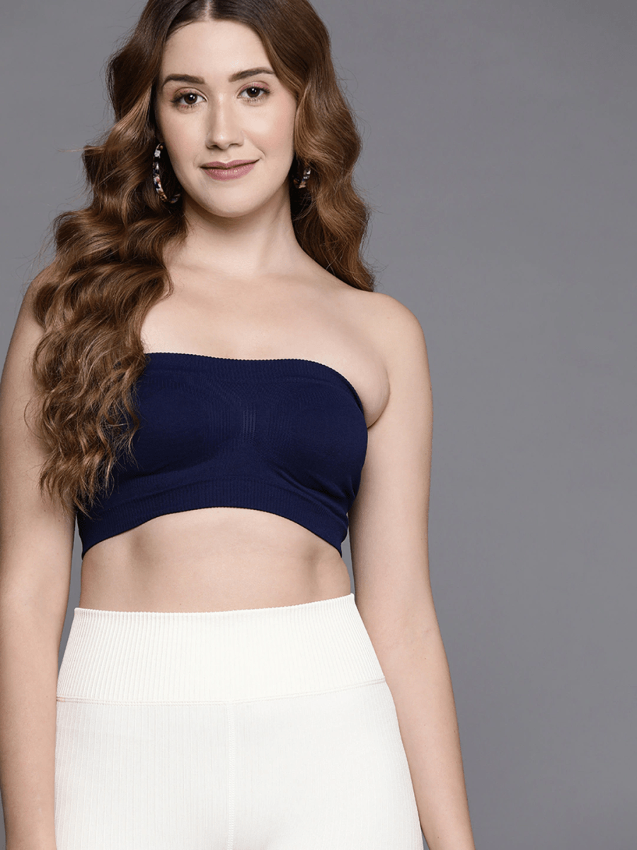 WOMEN NAVY BLUE BANDEAU SPORT BRA - Inddus.com