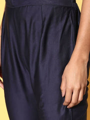 Women Navy Blue Floral Kurta with Trousers & With Dupatta - Inddus.com