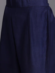 Women Navy Blue Printed Pleated Gotta Patti Kurta with Trousers & With Dupatta - Inddus.com