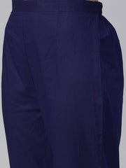 Women Navy Blue & Yellow Yoke Design Kurta with Trousers - Inddus.com