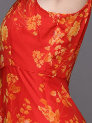 Women Orange Floral Printed Kurta with Trousers & With Dupatta - Inddus.com