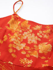 Women Orange Floral Printed Kurta with Trousers & With Dupatta - Inddus.com