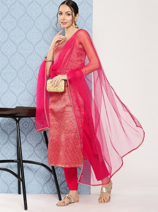 Women Paisley Regular Zari Kurta with Trousers & With Dupatta - Inddus.com