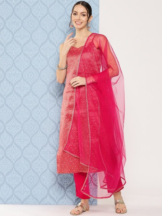 Women Paisley Regular Zari Kurta with Trousers & With Dupatta - Inddus.com