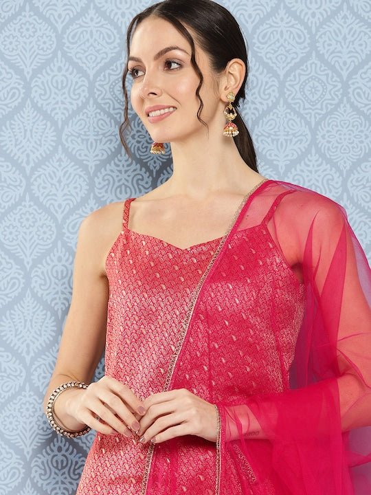 Women Paisley Regular Zari Kurta with Trousers & With Dupatta - Inddus.com