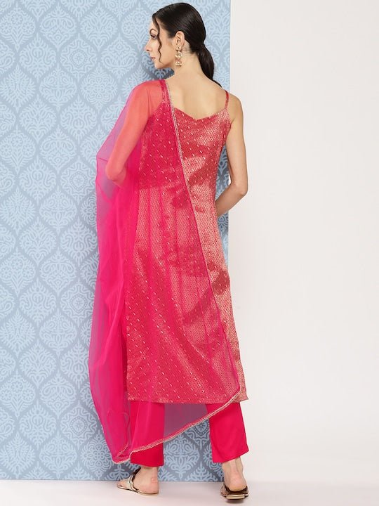 Women Paisley Regular Zari Kurta with Trousers & With Dupatta - Inddus.com