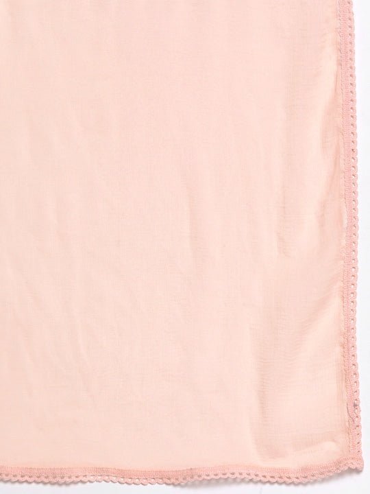 Women Peach-Coloured Embroidered Chikankari Kurta with Palazzos & With Dupatta - Inddus.com