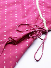 Women Pink Bandhani Printed Tie-up Kurta - Inddus.com