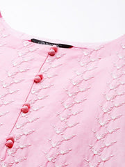 Women Pink Embroidered Thread Work Kurta and Trouser - Inddus.com