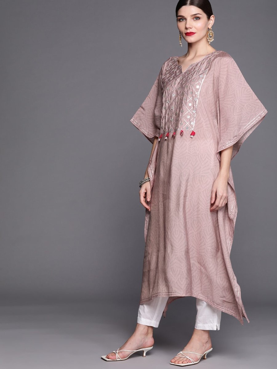 Women Pink Ethnic Motifs Yoke Design Extended Sleeves Gotta Patti Kaftan Kurta - Inddus.com