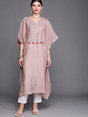 Women Pink Ethnic Motifs Yoke Design Extended Sleeves Gotta Patti Kaftan Kurta - Inddus.com