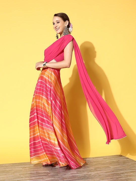 Women Pink & Orange Printed Top & Skirt - Inddus.com