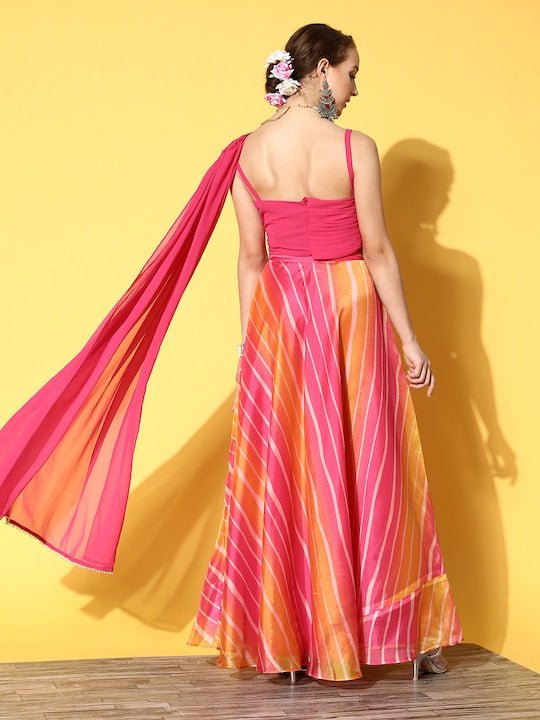 Women Pink & Orange Printed Top & Skirt - Inddus.com