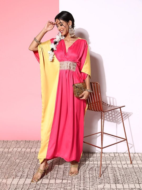 Women Pink Polyester Shimmer & Sequin Ethnic Dress - Inddus.com