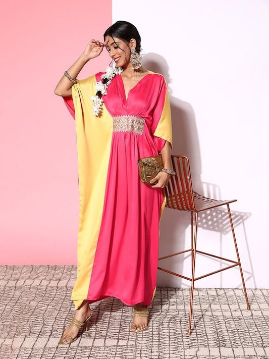 Women Pink Polyester Shimmer & Sequin Ethnic Dress - Inddus.com