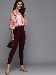 Women Pink & Red Floral Printed Bardot Top - Inddus.com