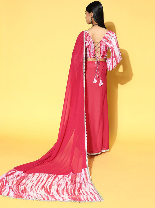 Women Pink Solid Tie and Dye Saree - Inddus.com