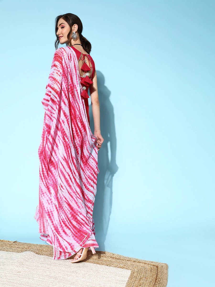 Women Pink Tye Dye Kurti with Sharara Dupatta - Inddus.com