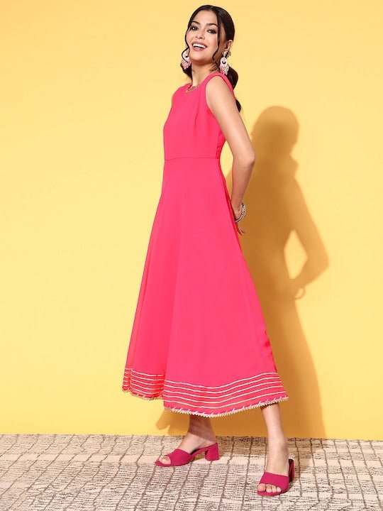 Women Pink Yellow Anarkali Kurta with Digital Print Tie up Jacket - Inddus.com