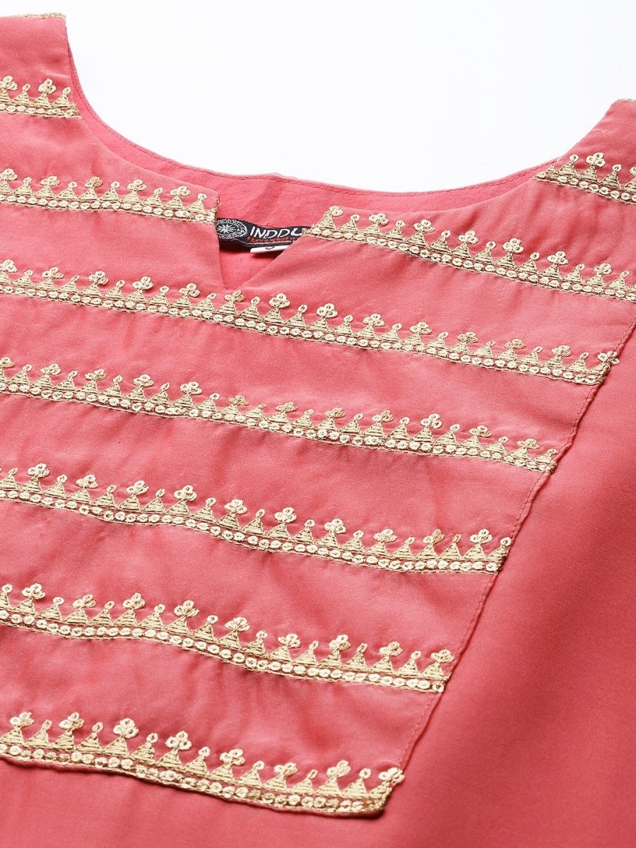 Women Pink Yoke Design Sequinned Kurta with Palazzos & Dupatta - Inddus.com