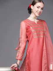 Women Pink Yoke Design Sequinned Kurta with Palazzos & Dupatta - Inddus.com