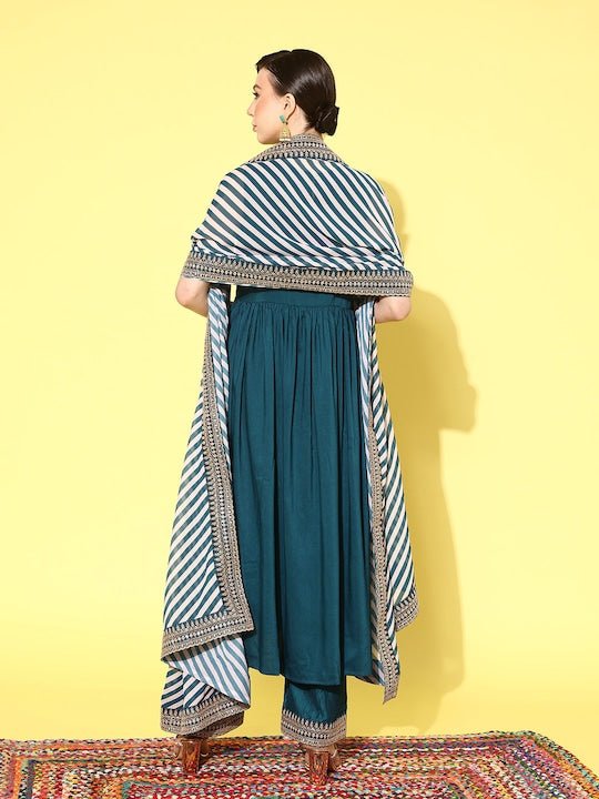 Women Pleated Kurta with Palazzos & With Dupatta - Inddus.com