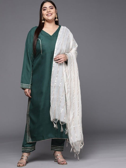 Women Plus Size Gotta Patti Kurta with Trousers & Dupatta - Inddus.com