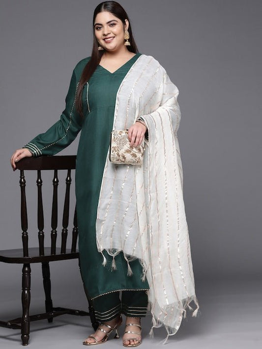 Women Plus Size Gotta Patti Kurta with Trousers & Dupatta - Inddus.com