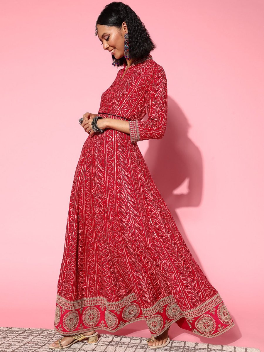 Women Pretty Pink Ethnic Motifs Ethereal Embroidery Dress - Inddus.com