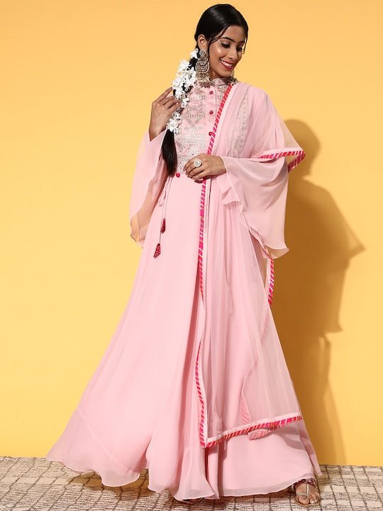 Women Pretty Pink Georgette Fluid Tie-Up Kurta - Inddus.com