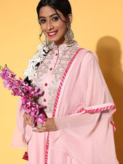 Women Pretty Pink Georgette Fluid Tie-Up Kurta - Inddus.com