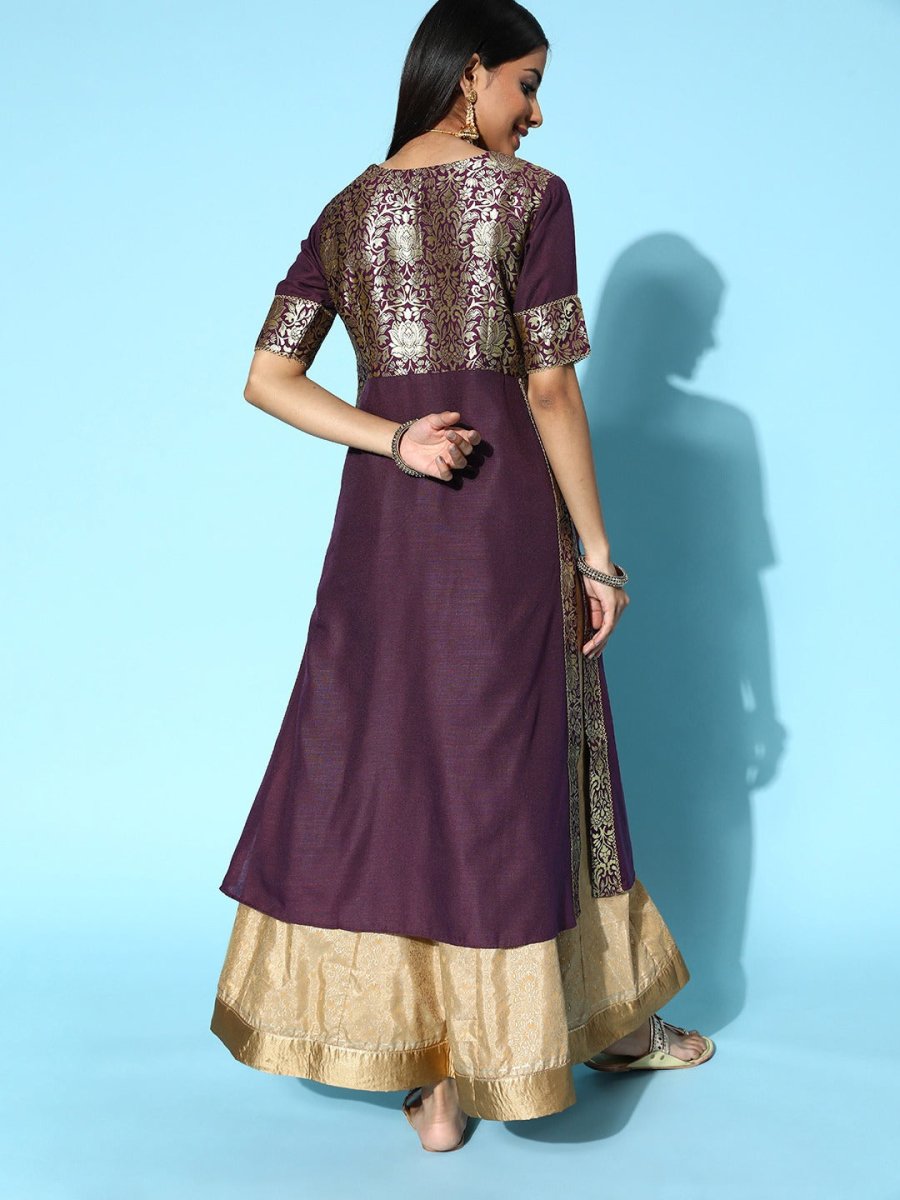 Women Pretty Purple Cotton Ethereal Embroidery Kurta - Inddus.com