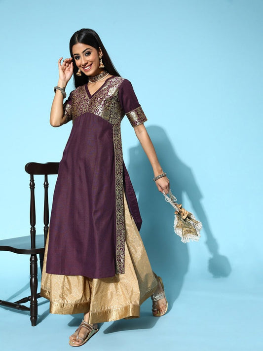 Women Pretty Purple Cotton Ethereal Embroidery Kurta - Inddus.com