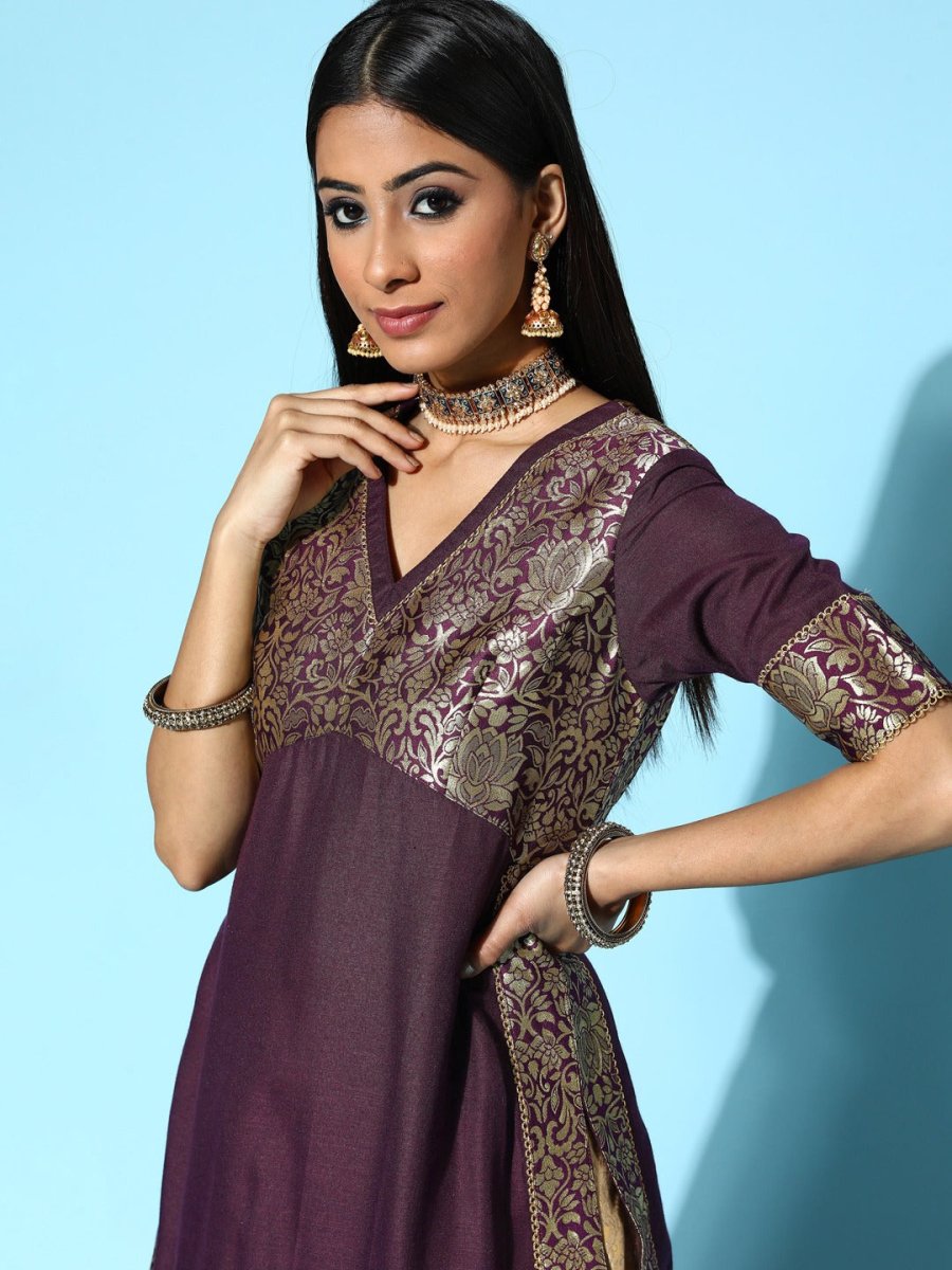 Women Pretty Purple Cotton Ethereal Embroidery Kurta - Inddus.com