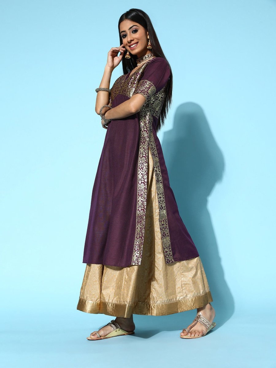 Women Pretty Purple Cotton Ethereal Embroidery Kurta - Inddus.com