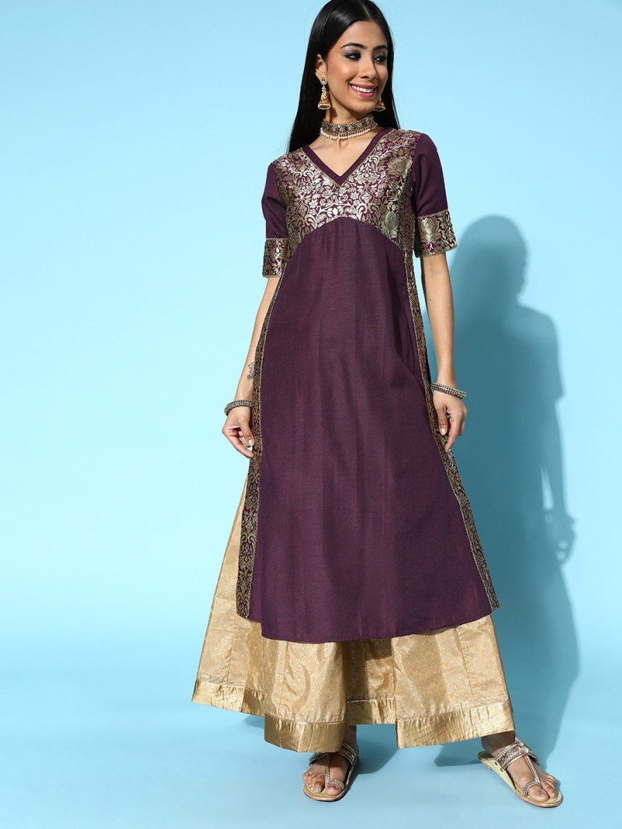 Women Pretty Purple Cotton Ethereal Embroidery Kurta - Inddus.com