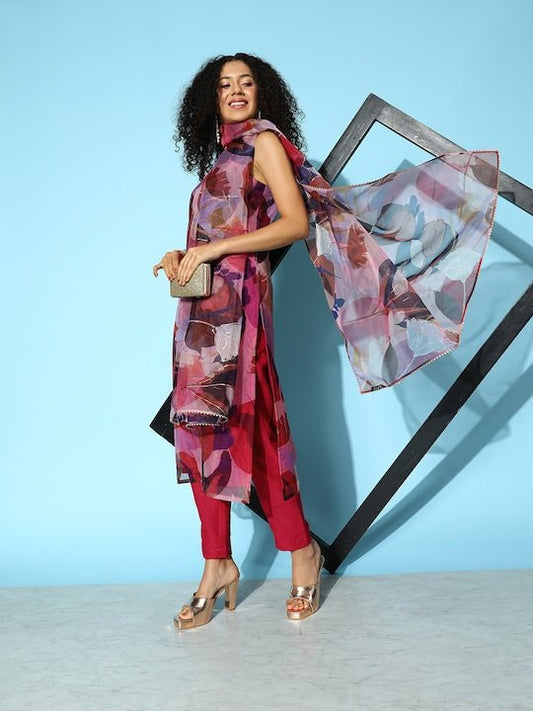 Women Printed Kurta with Trousers & Dupatta - Inddus.com