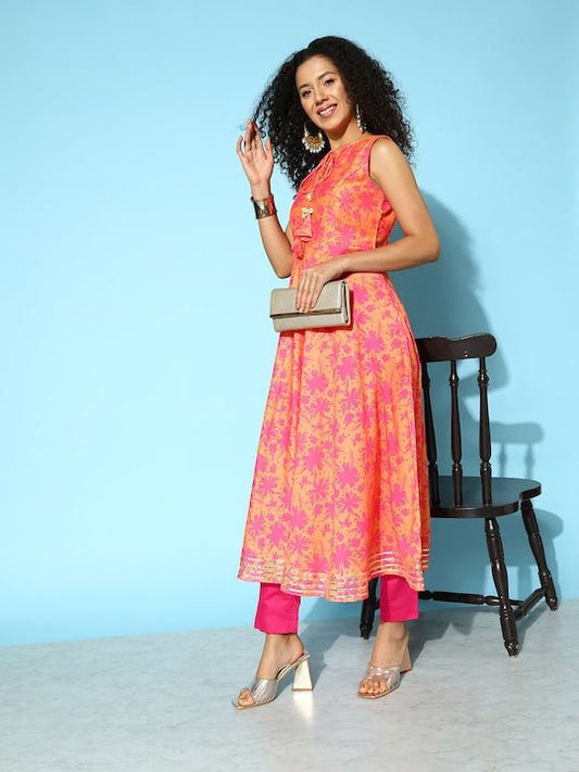 Women Printed Regular Kurta with Trousers - Inddus.com