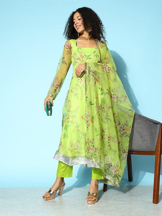 Women Printed Regular Kurta with Trousers & Dupatta - Inddus.com