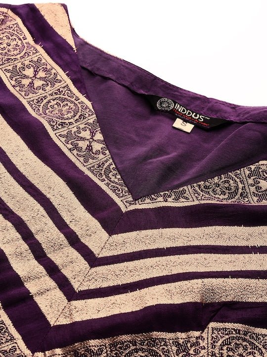 Women Purple & Gold-Toned Georgette Anarkali Kurta with Dupatta - Inddus.com