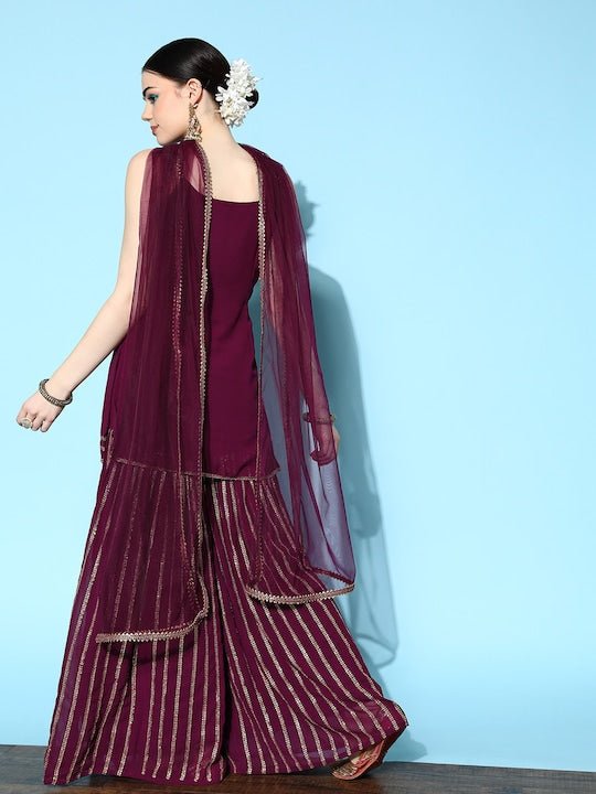 Women Purple Kurta with Sharara & With Dupatta - Inddus.com