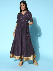 Women Purple Silk Swirling Volume Kurta - Inddus.com