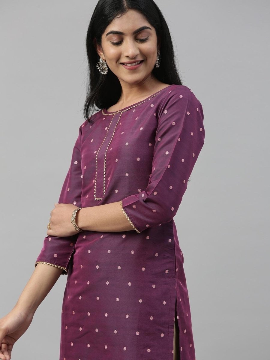 Women Purple Woven Design Straight Kurta - Inddus.com